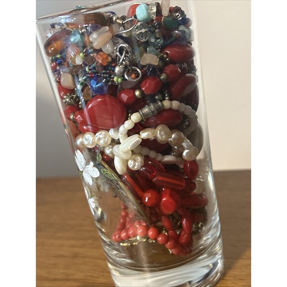 Mystery Jewelry Jar, red colored jewelry, Cardinal Glass, All Wearable - Picture 3 of 8